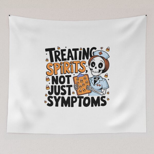 Item preview, Treating Spirits Not Just Symptoms – Funny Halloween Skeleton Nurse designed and sold by CuteDesignables.