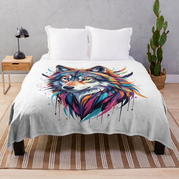 Item preview, Vibrant Spirit Wolf – Color Splash Tribal Art designed and sold by Kavya Art.