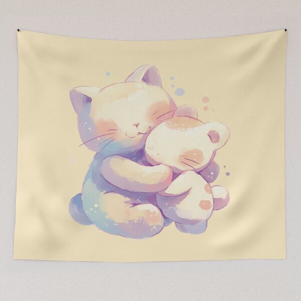 Item preview, Cat with teddy bear designed and sold by WoollenLlama.