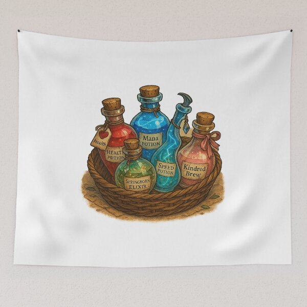 Item preview, Potion Collection Basket – Fantasy Alchemist Sticker & Print designed and sold by AlcheArtsStudio.