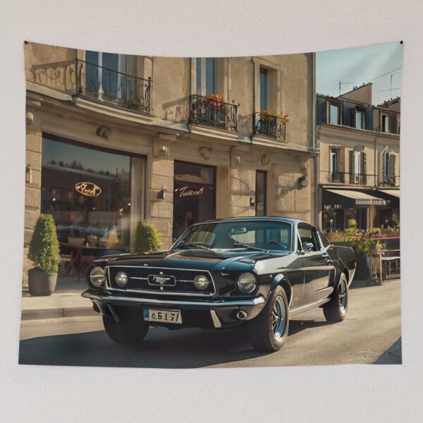 Item preview, Midnight Power, Classic Black 1965 Ford Mustang in the Retro Town designed and sold by BlareBlare.