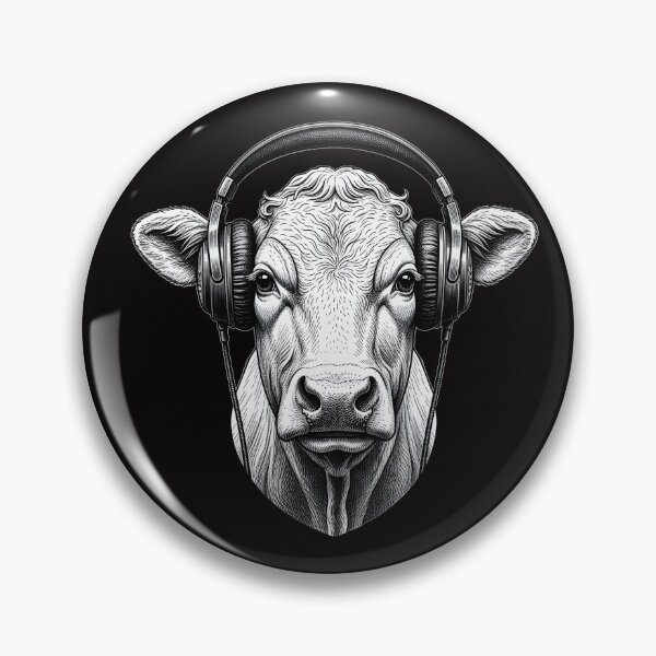Item preview, DRAWING ENGRAVING OF A COW WITH HEADPHONES designed and sold by infinitearte.
