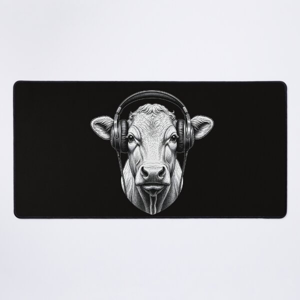 Item preview, DRAWING ENGRAVING OF A COW WITH HEADPHONES designed and sold by infinitearte.