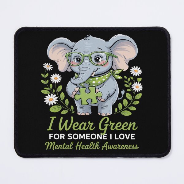 Item preview, I Wear Green For Someone I Love Mental Health Awareness Ribbon Elephant designed and sold by TyraYoung.