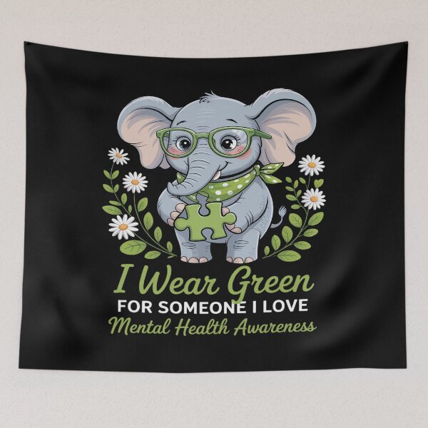Item preview, I Wear Green For Someone I Love Mental Health Awareness Ribbon Elephant designed and sold by TyraYoung.