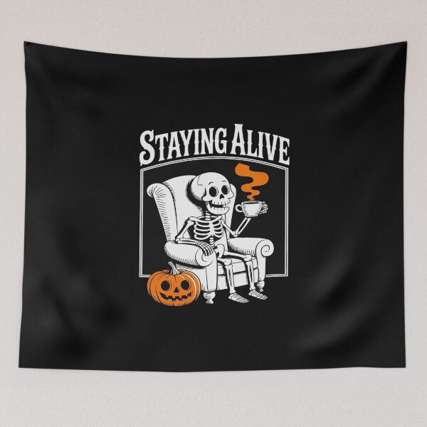 Item preview, Funny Skeleton Drinking Coffee Staying Alive Coffee Lovers designed and sold by KingsLife1994.