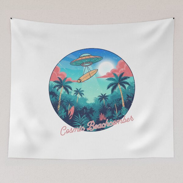 Item preview, Cosmic Beachcomber – Retro UFO Surf Adventure designed and sold by Kavya Art.