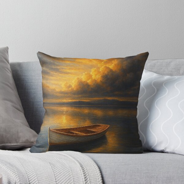 Artikelvorschau, Solitary Rowboat at Golden Hour Dusk - Deep Reflective Seascape entworfen und verkauft von WhimsyHeartCrafts - TonnyFroyen.com.