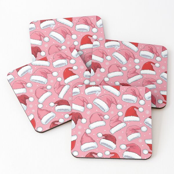 Item preview, Pink and Red Santa Hats Pattern – Festive Seamless Christmas Design with Snowflakes on Pink Background designed and sold by PixelVibe782.