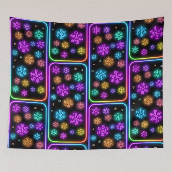 Item preview, Neon Snowflakes Smartphone Wallpaper – Vibrant Rainbow Glow Winter Screen with Glowing Snowflakes on Black Background designed and sold by PixelVibe782.
