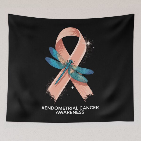 Item preview, Hippie Dragonfly Peach Ribbon Endometrial Cancer designed and sold by papertaless.