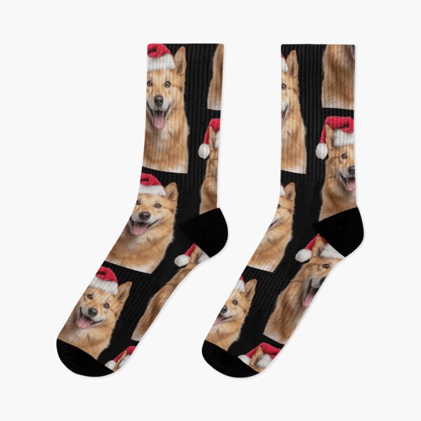 Item preview, Cute Finnish Spitz Christmas Art — Finnish Spitz Wearing Santa Hat designed and sold by LazyOwlStore.