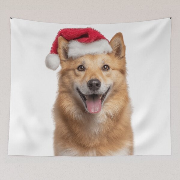 Item preview, Cute Finnish Spitz Christmas Art — Finnish Spitz Wearing Santa Hat designed and sold by LazyOwlStore.