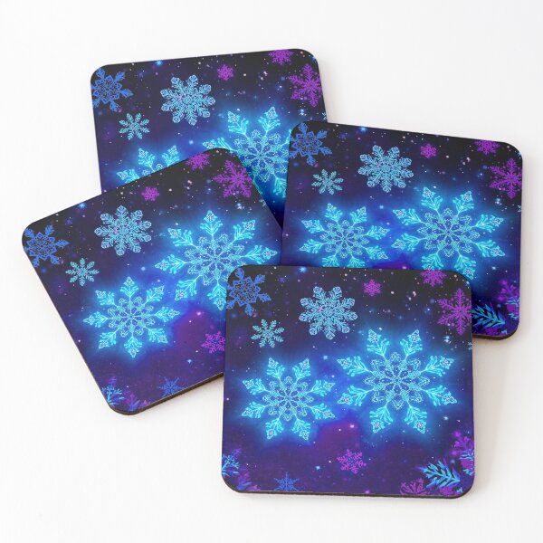 Item preview, Glowing Snowflakes Digital Art – Electric Blue Winter Night with Cosmic Snowflakes and Starry Background designed and sold by PixelVibe782.