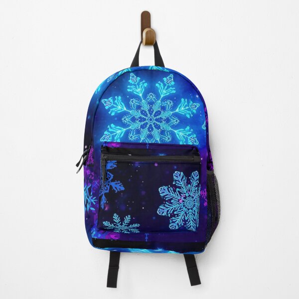 Item preview, Glowing Snowflakes Digital Art – Electric Blue Winter Night with Cosmic Snowflakes and Starry Background designed and sold by PixelVibe782.