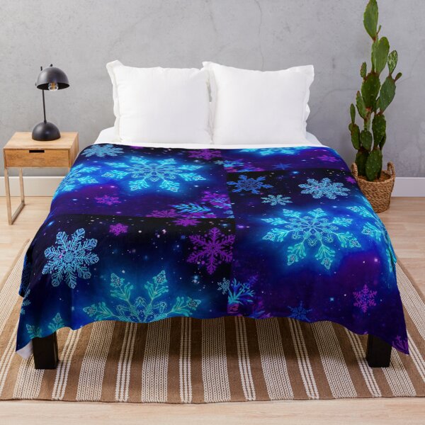 Item preview, Glowing Snowflakes Digital Art – Electric Blue Winter Night with Cosmic Snowflakes and Starry Background designed and sold by PixelVibe782.