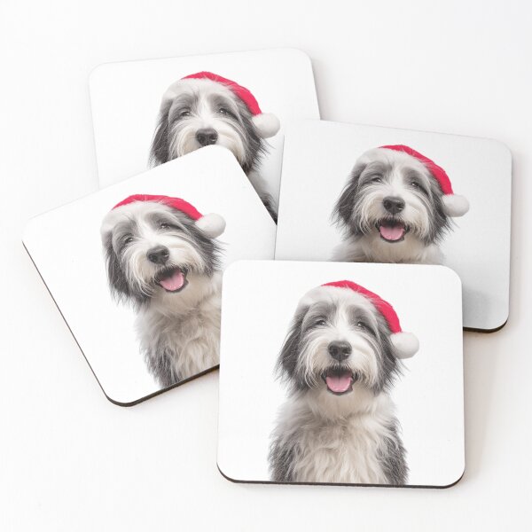 Item preview, Cute Polish Lowland Sheepdog Christmas Art — Polish Lowland Sheepdog Wearing Santa Hat designed and sold by LazyOwlStore.