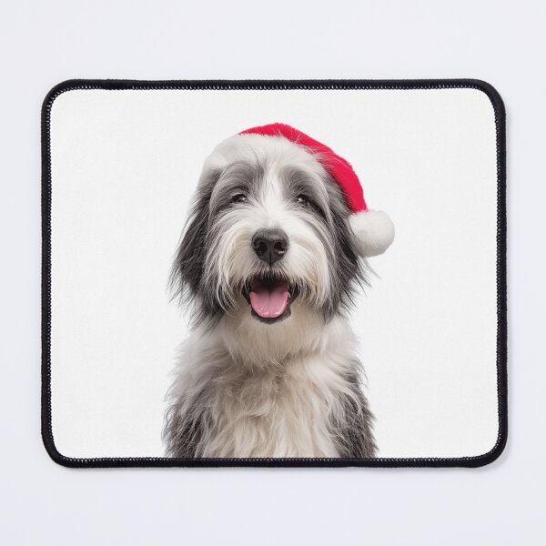 Item preview, Cute Polish Lowland Sheepdog Christmas Art — Polish Lowland Sheepdog Wearing Santa Hat designed and sold by LazyOwlStore.