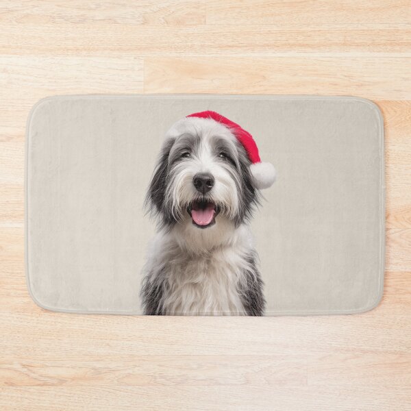 Item preview, Cute Polish Lowland Sheepdog Christmas Art — Polish Lowland Sheepdog Wearing Santa Hat designed and sold by LazyOwlStore.