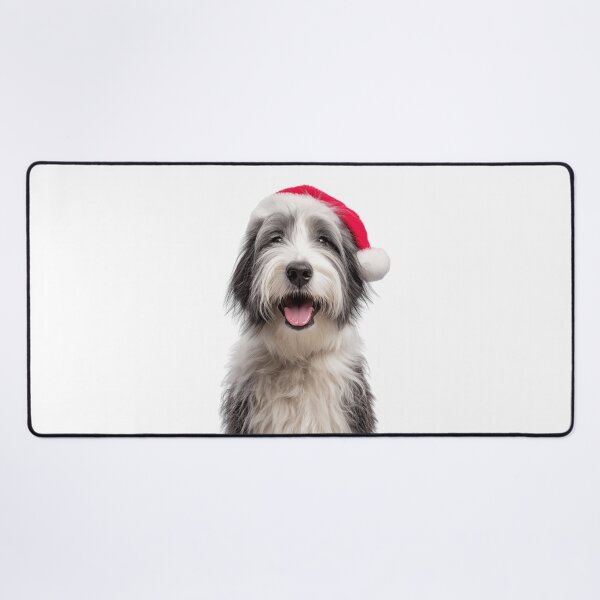 Item preview, Cute Polish Lowland Sheepdog Christmas Art — Polish Lowland Sheepdog Wearing Santa Hat designed and sold by LazyOwlStore.