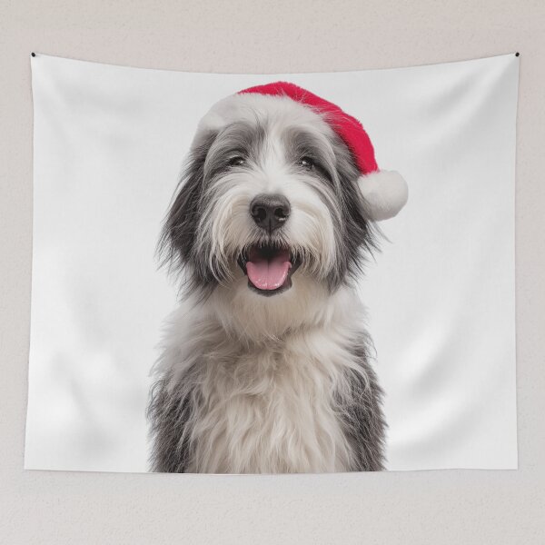 Item preview, Cute Polish Lowland Sheepdog Christmas Art — Polish Lowland Sheepdog Wearing Santa Hat designed and sold by LazyOwlStore.