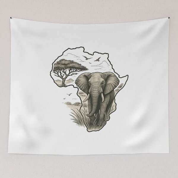 Item preview, "African Majesty – The Spirit of the Savannah | Elephant & Africa Outline T-Shirt" designed and sold by PrintedWithSoul.