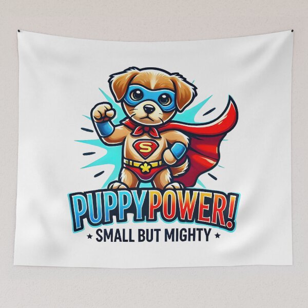 Item preview, Superhero Puppy Power Small But Mighty Cartoon Design. designed and sold by The-T-In-Retro.