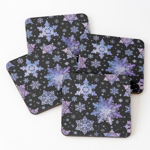 Item preview, Iridescent Snowflakes Pattern – Vertical Winter Design with Pastel Purple, Blue, and Pink Snowflakes on Black Background designed and sold by PixelVibe782.
