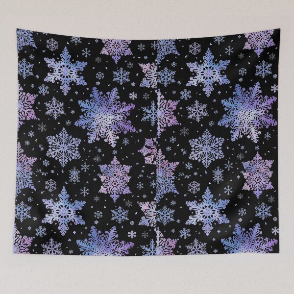 Item preview, Iridescent Snowflakes Pattern – Vertical Winter Design with Pastel Purple, Blue, and Pink Snowflakes on Black Background designed and sold by PixelVibe782.