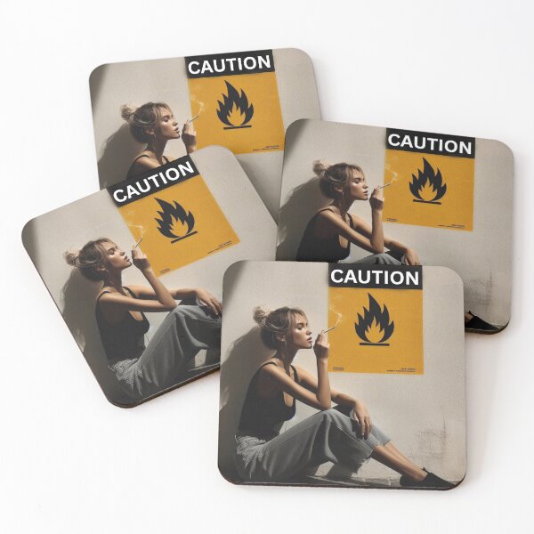 Item preview, Stylish Woman with Cigarette Sitting by Caution Sign Wall. designed and sold by Spark2Seduction.