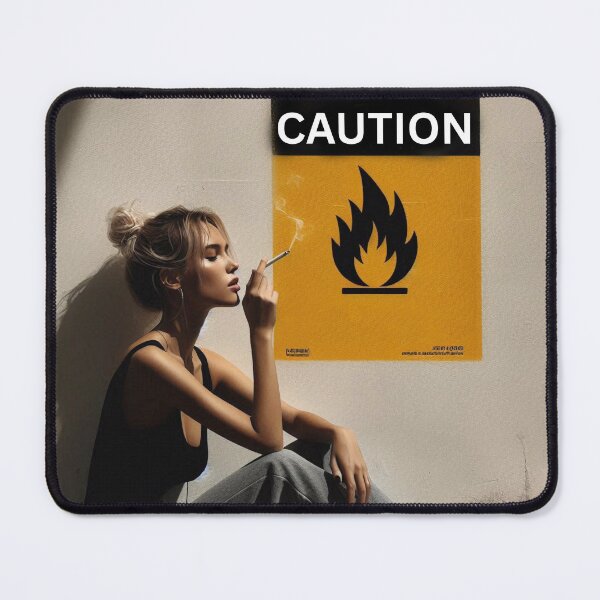 Item preview, Stylish Woman with Cigarette Sitting by Caution Sign Wall. designed and sold by Spark2Seduction.