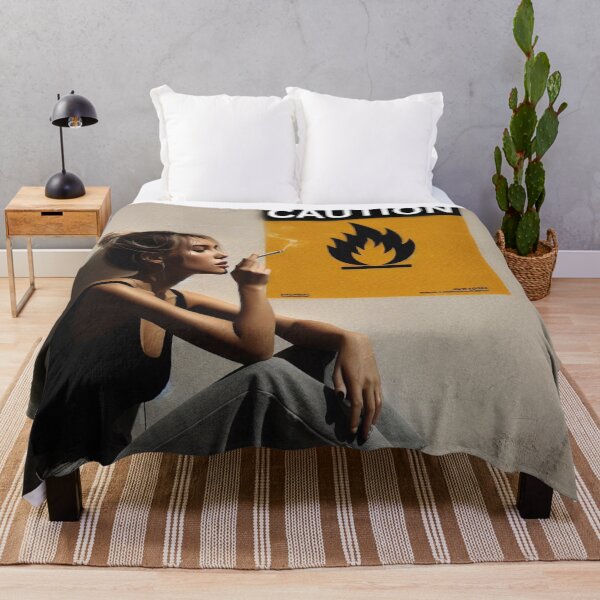 Item preview, Stylish Woman with Cigarette Sitting by Caution Sign Wall. designed and sold by Spark2Seduction.