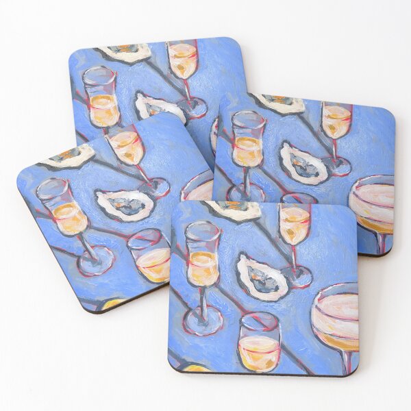 Item preview, Oysters & Champagne on Blue” – Modern Coastal Still Life Painting designed and sold by valyaart.