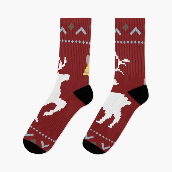 Item preview, Red festive pixel art background featuring two white reindeer a golden bell and decorative winter patterns designed and sold by Crispifly.