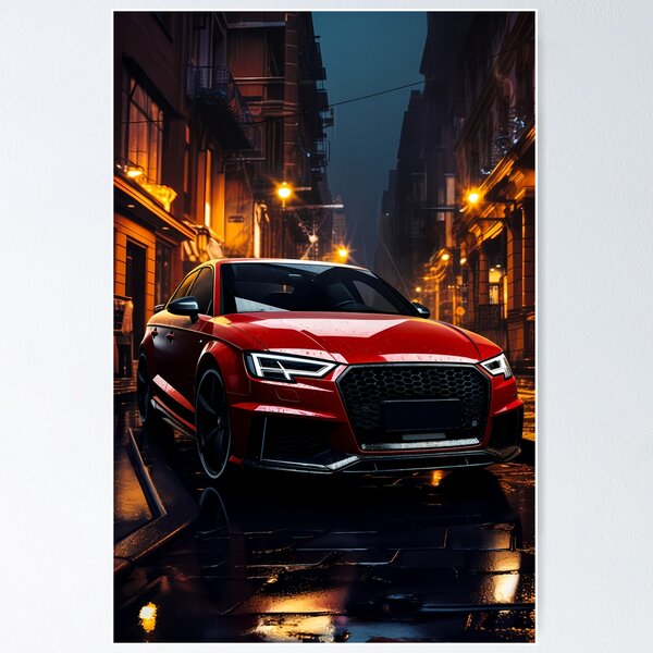 Item preview, Sports Sedan Parked Downtown On Rainy Evening In City designed and sold by RevUpDesign.
