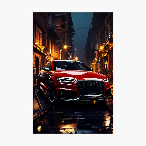 Item preview, Sports Sedan Parked Downtown On Rainy Evening In City designed and sold by RevUpDesign.