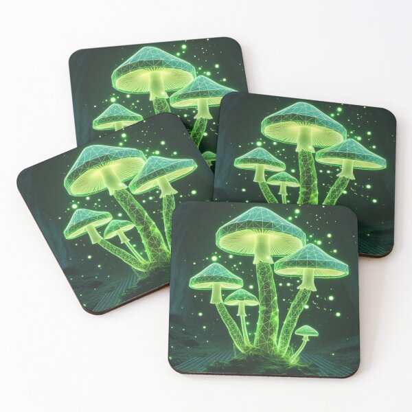 Item preview, Bioluminescent Wireframe Mushrooms - Retro CRT Botanical Art designed and sold by PrimeGens.