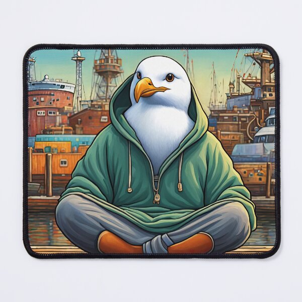 Item preview, Seagull wearing a hoodie sitting in the lotus position meditating designed and sold by Colin Bentham.