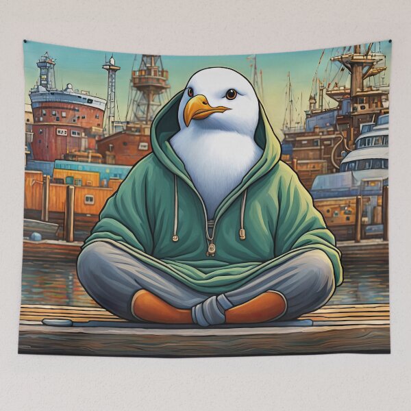 Item preview, Seagull wearing a hoodie sitting in the lotus position meditating designed and sold by Colin Bentham.