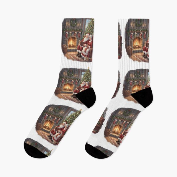 Item preview, Watercolor Santa and Mrs Claus by the Fireplace – Cozy Christmas Scene designed and sold by CreatedbyKandJ.