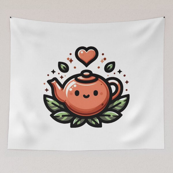 Item preview, Cute Smiling Teapot with Leaves and Heart Design. designed and sold by The-T-In-Retro.