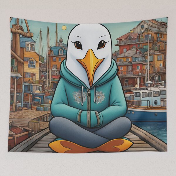 Item preview, Seagull wearing a hoodie sitting in the lotus position meditating designed and sold by Colin Bentham.