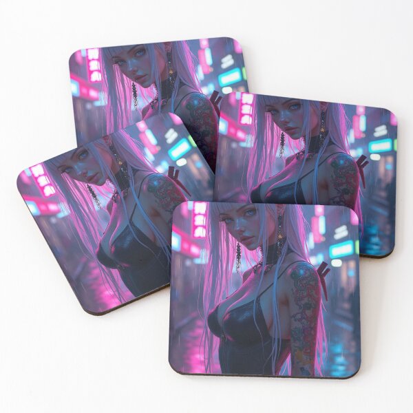 Item preview, Cyberpunk Beauty Neon Anime Woman Vapowave Warrior Cyber Katana Girl Neon Femme designed and sold by Creativity Meets Healing.