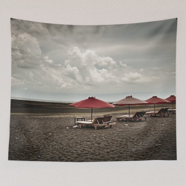 Item preview, Volcanic beach and dramatic red parasols designed and sold by franck380.