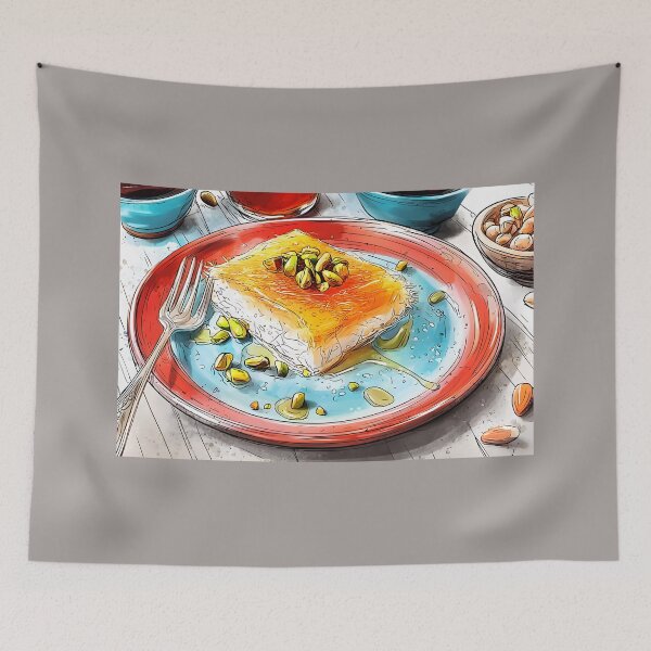 Item preview, Enjoy Pistachio-Topped Kunafa on a Colorful, Decoratively Plated Dessert designed and sold by OlfactoART Studio.