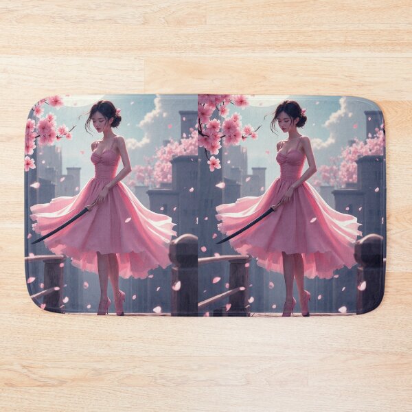 Item preview, Sakura Anime Woman Samurai Muse Cherry Blossom Warrior Beauty Soft Pink designed and sold by Creativity Meets Healing.