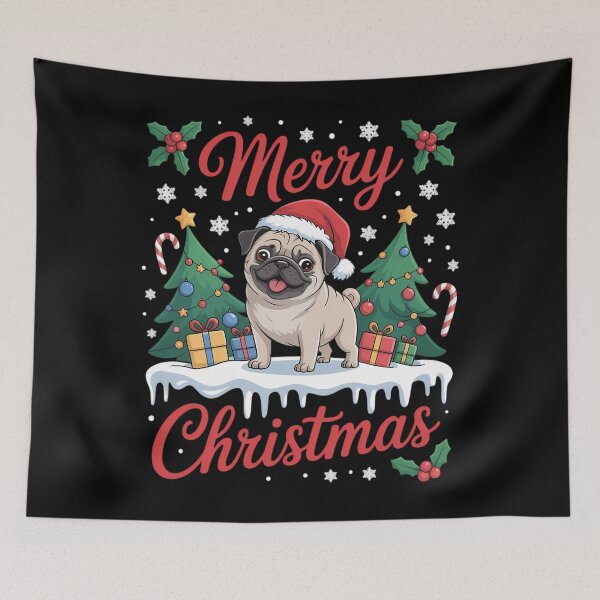 Item preview, Pug Dog Merry Christmas Tree Lighting Pug Xmas designed and sold by ValerieRodrigue.