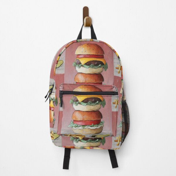 Item preview, Enjoy Two Stacked Hamburgers with Fresh Lettuce, Tomato, Cheese, Fries, and Pickle designed and sold by OlfactoART Studio.