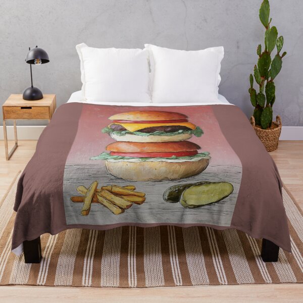 Item preview, Enjoy Two Stacked Hamburgers with Fresh Lettuce, Tomato, Cheese, Fries, and Pickle designed and sold by OlfactoART Studio.