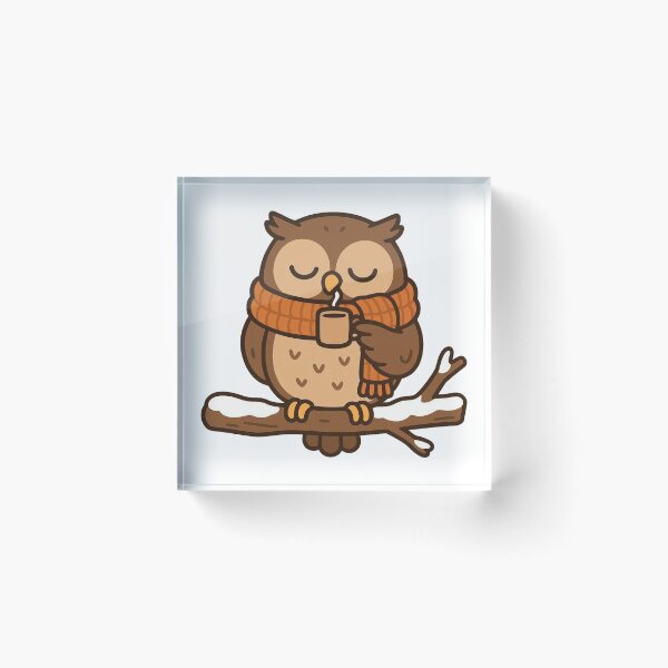 Item preview, Owl with Scarf and Mug – Cozy Winter Bird designed and sold by Confuzz1ed.